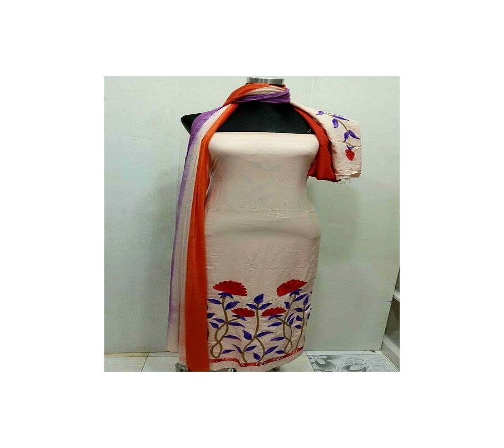 UN-STITCHED LINEN EMBROIDERY THREE PIECE