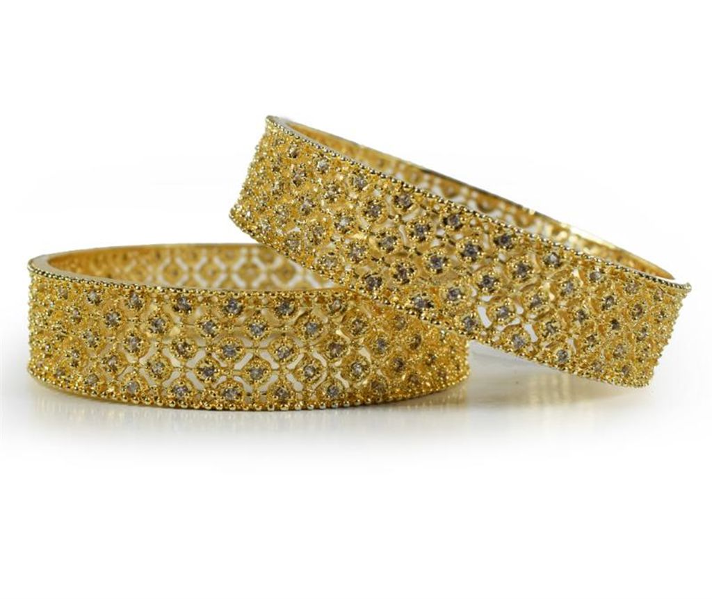 Golden American Diamond Cat Bangles For Women (2 Pieces)