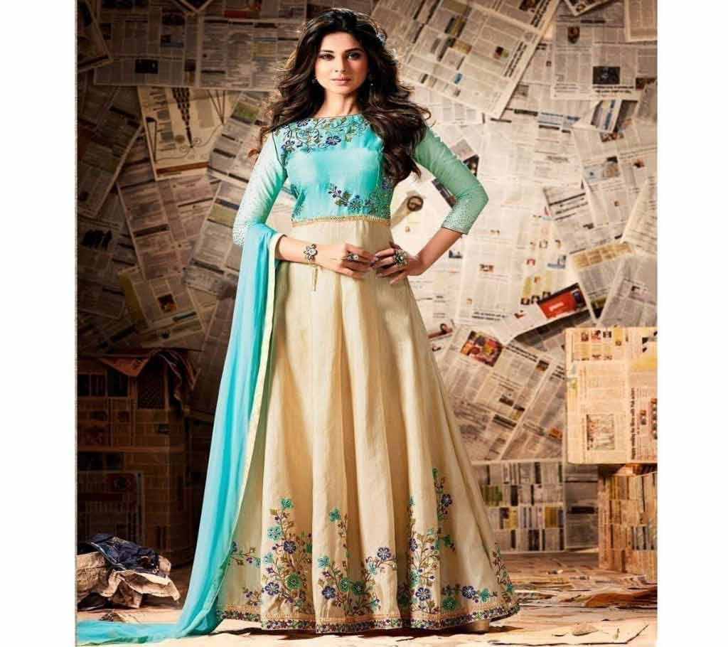 Banarasi Silk Beige & Turquoise Embroidered Long A