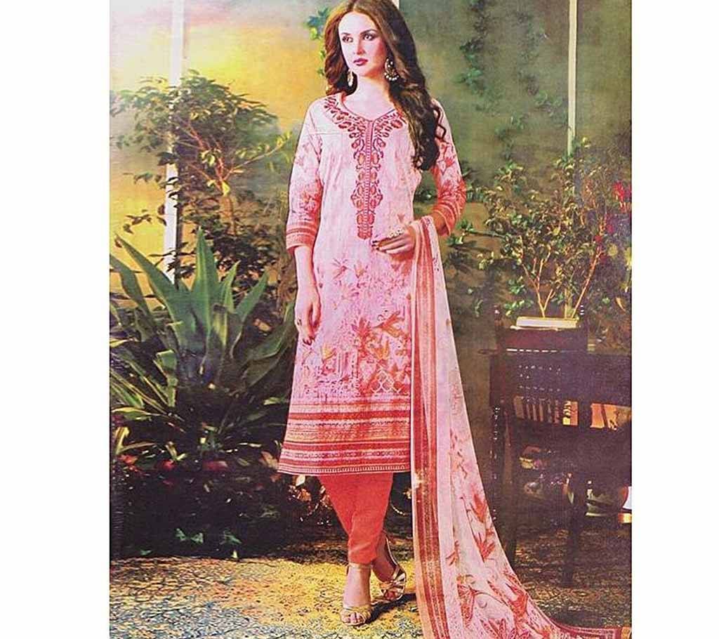 Unstitched Coral and Red Cotton Salwar Kameez