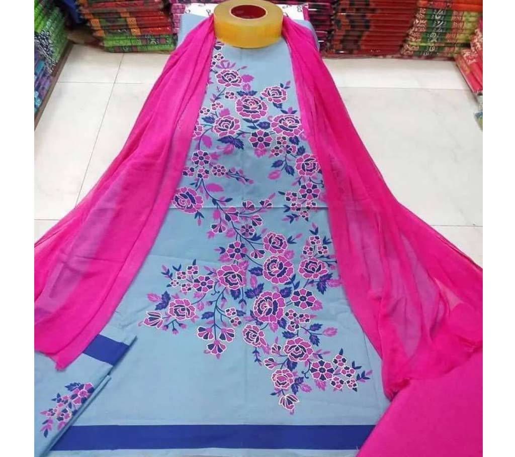 Unstitched Cotton Block Printed Three-pcs