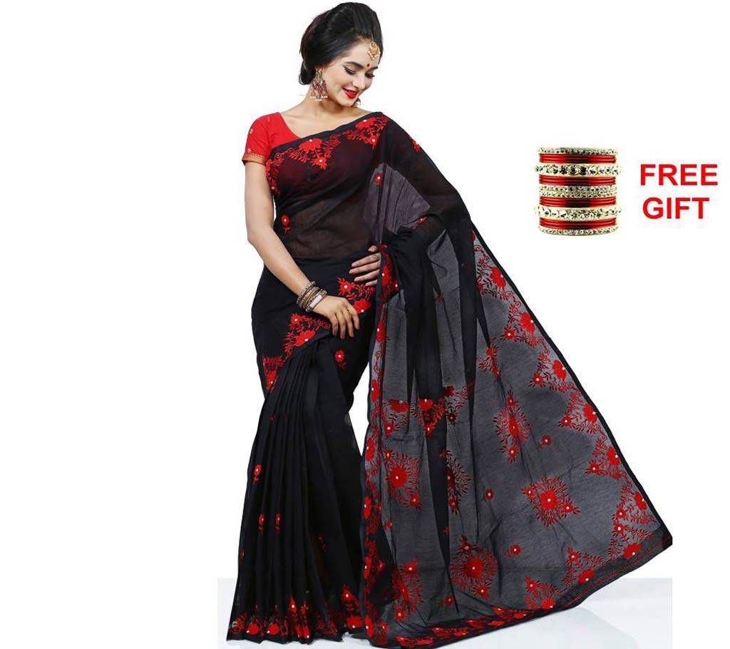 Pure Black Muslin Sharee