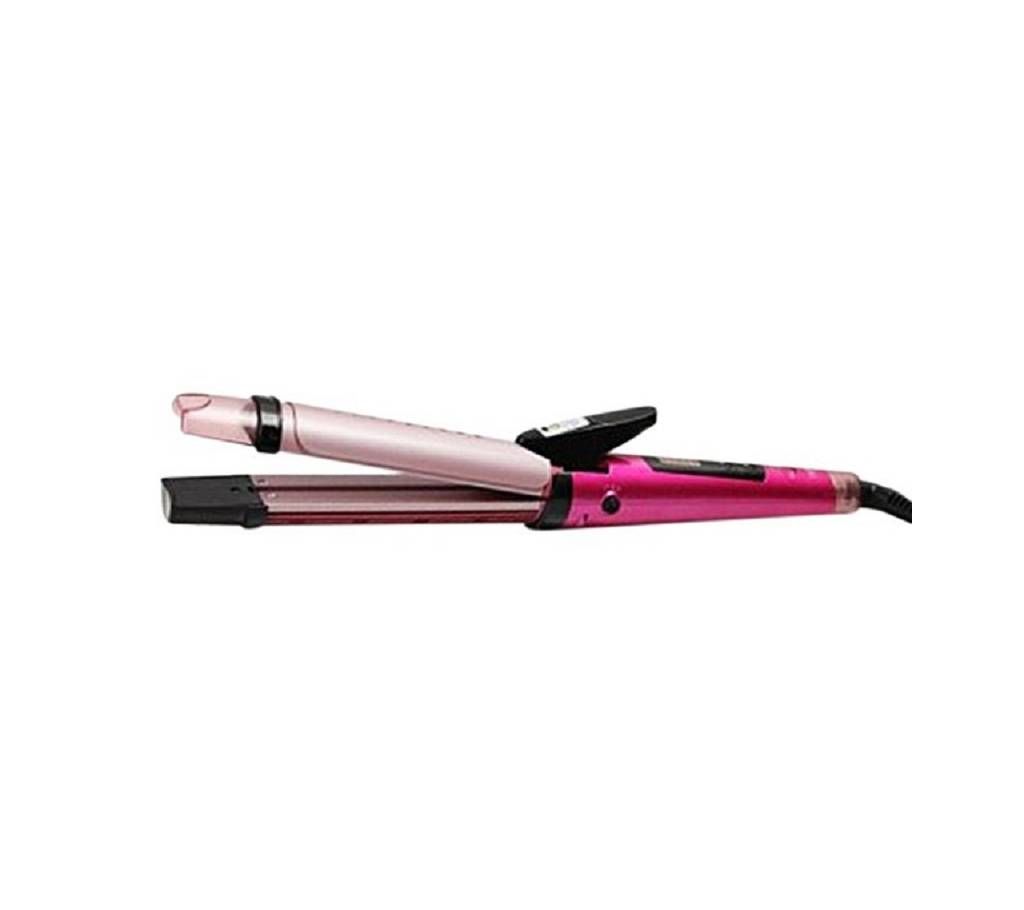 Kemei KM-8833 Professional 2in1 Steam Curling Iron And Splint Hair Straightener - Pink