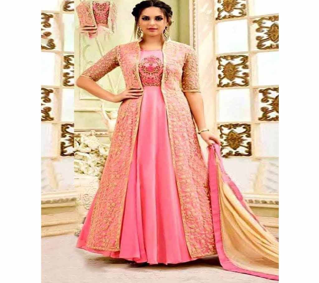 Unstitched Light Pink Georgette Gown For Women