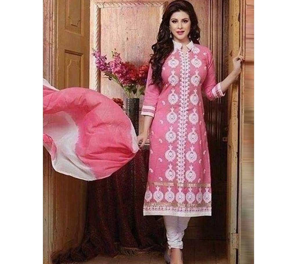 Pink Cotton Un-stitched Block Printed Salwar Kameez For Women Copy