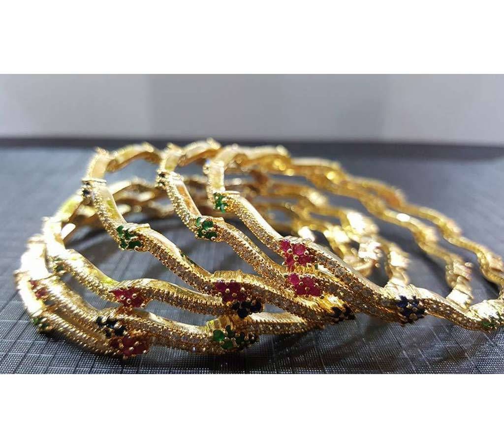 Gold-Plated Diamond Cut Bangles Set - 6 pieces