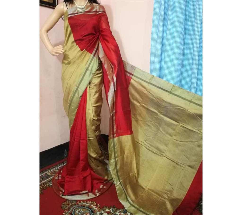 Red with brown combination soft half silk sharee 