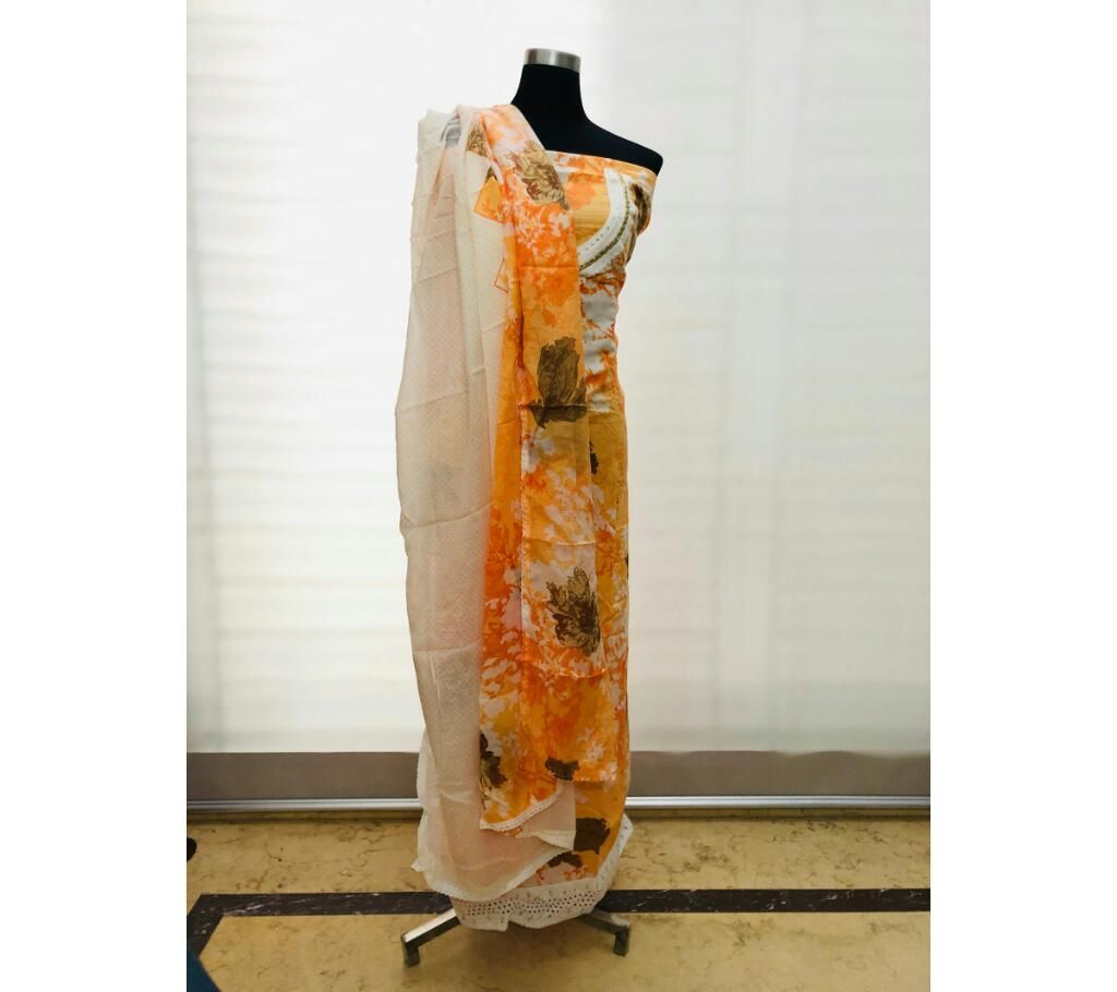 Eshani Orange with Orange and Cream Mix Dupatta Cotton 3Pcs Price