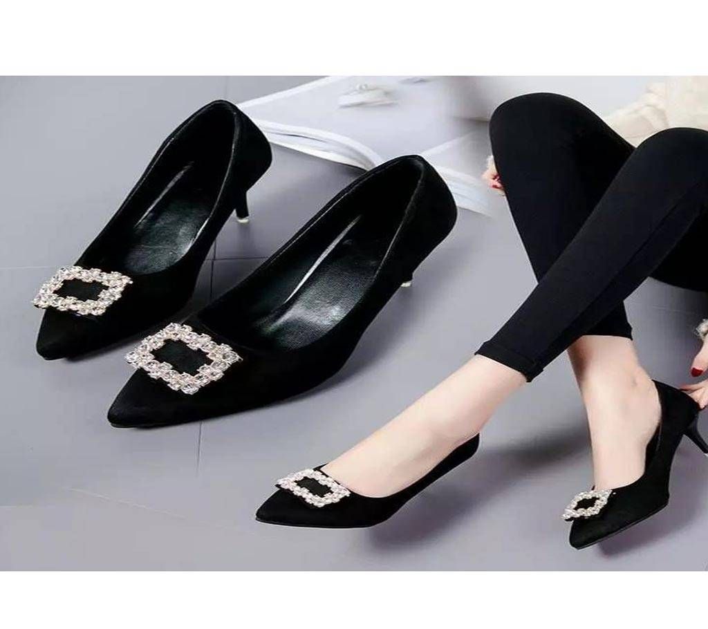 High Heel with stone Imported Shoes LSH_001- Black Color