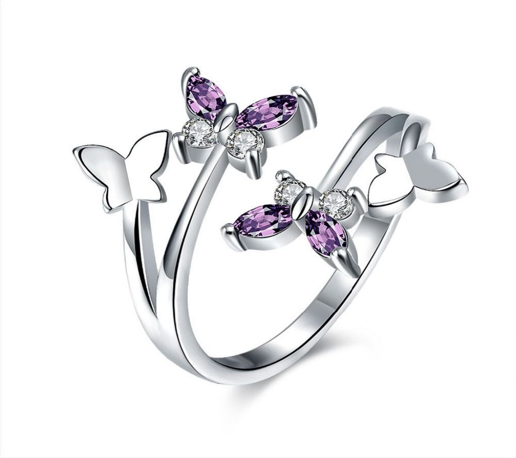 Adjustable butterfly Crystal Wings with purple stone ring