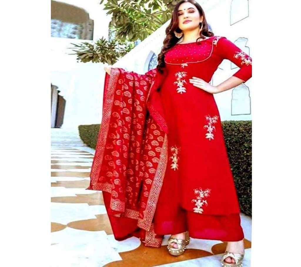  Red Block Printed Salwar Kameez for Women-free size
