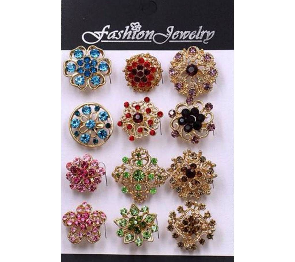 12PCS Crystal Floral Vintage Mini Hijab Pins Brooches For Woman
