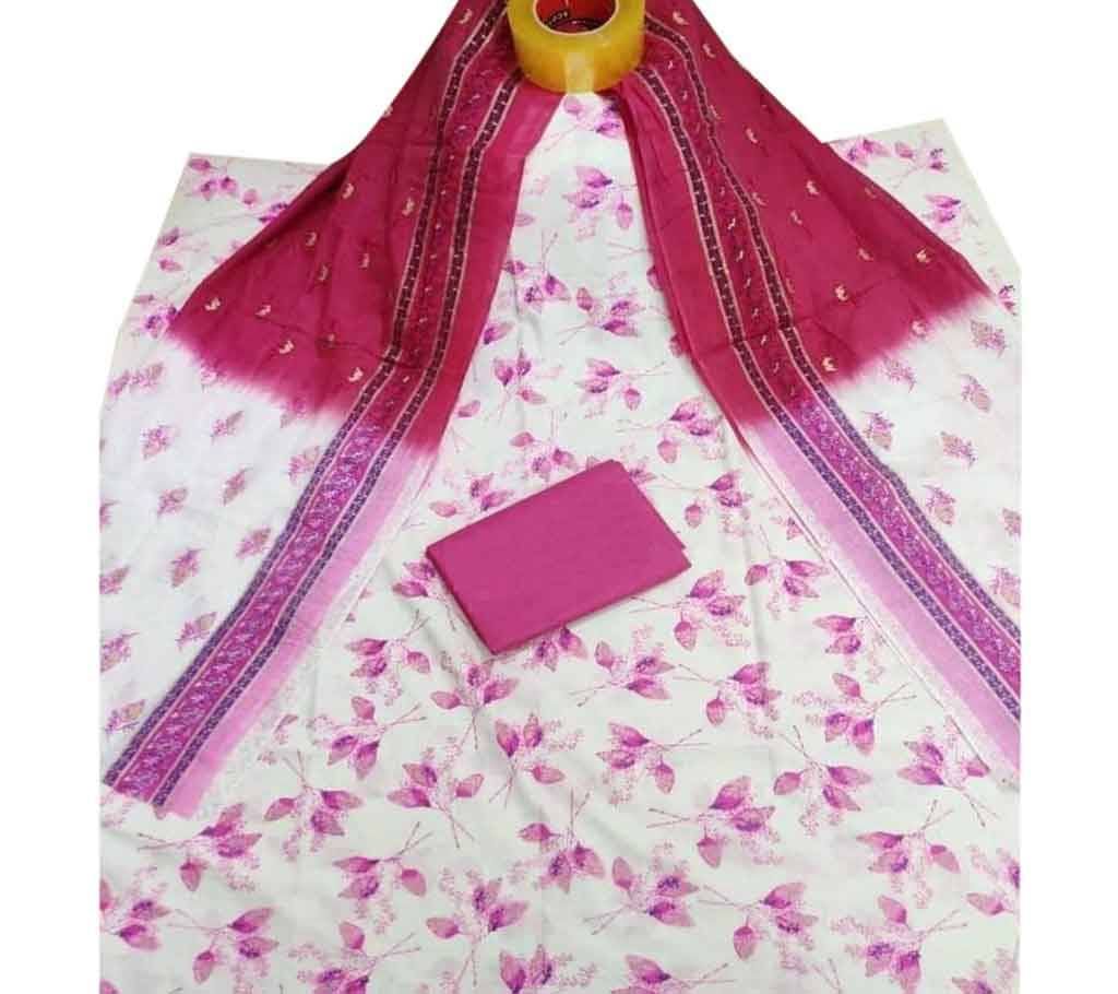 Latest white and pink Screen Printed 3 piece Salwar Kameez for Women