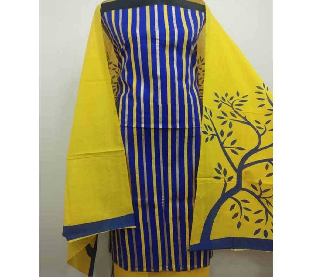 Unstitched Screen Print Salwar Kameez Stripe Three-Piece 02