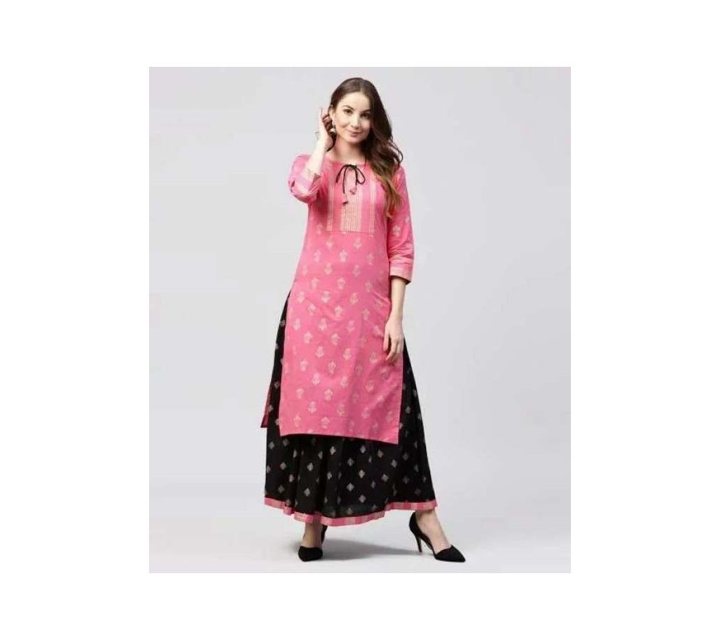 Unstiched Block Printed Cotton Salwar Kameez For Women Light Pink Color