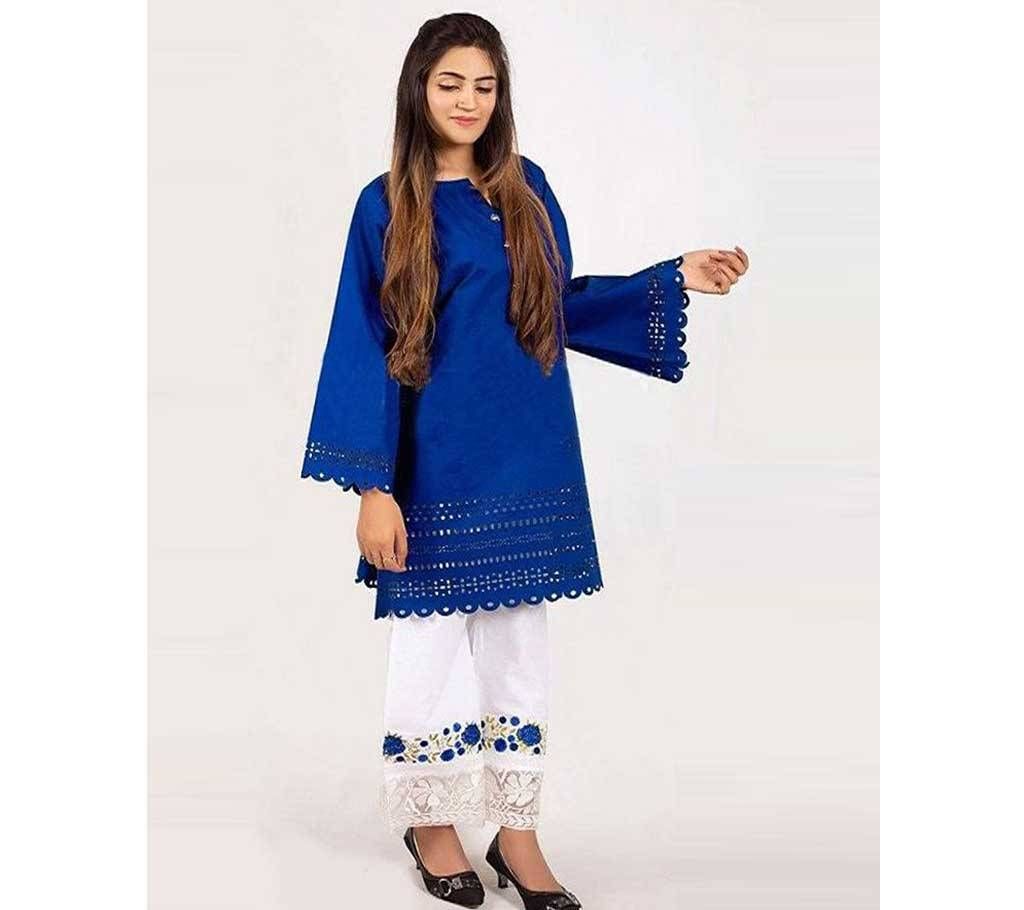 Unstitched Pakistani Laser Cut 2 Piece Blue