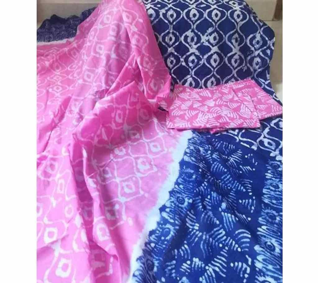 Unstitched Block Printed Cotton 3Pcs For Women Pink