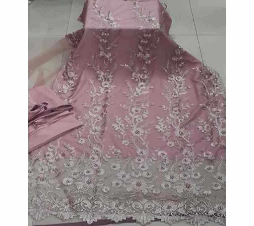 High Fabric Embroidered Cotton Net Unstitched 3 Piece(With inner)-24
