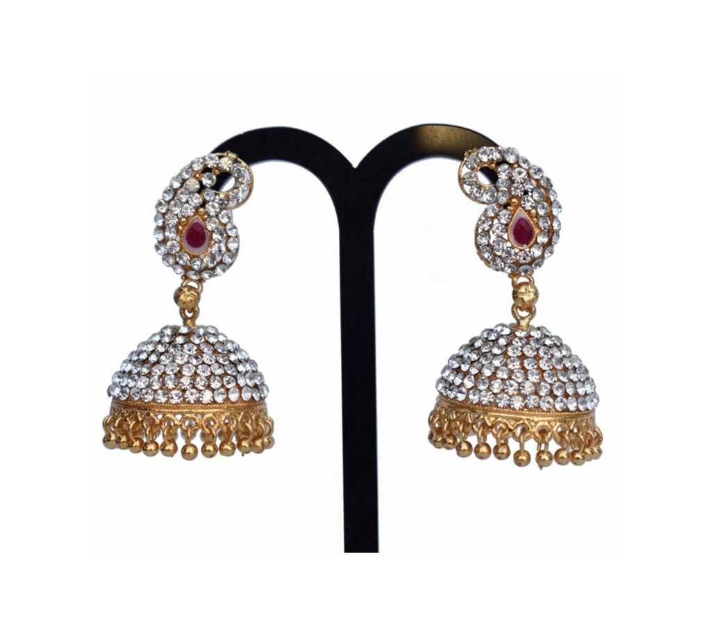 Diamond Cut stone Settings Gold plated Jhumka Earrings
