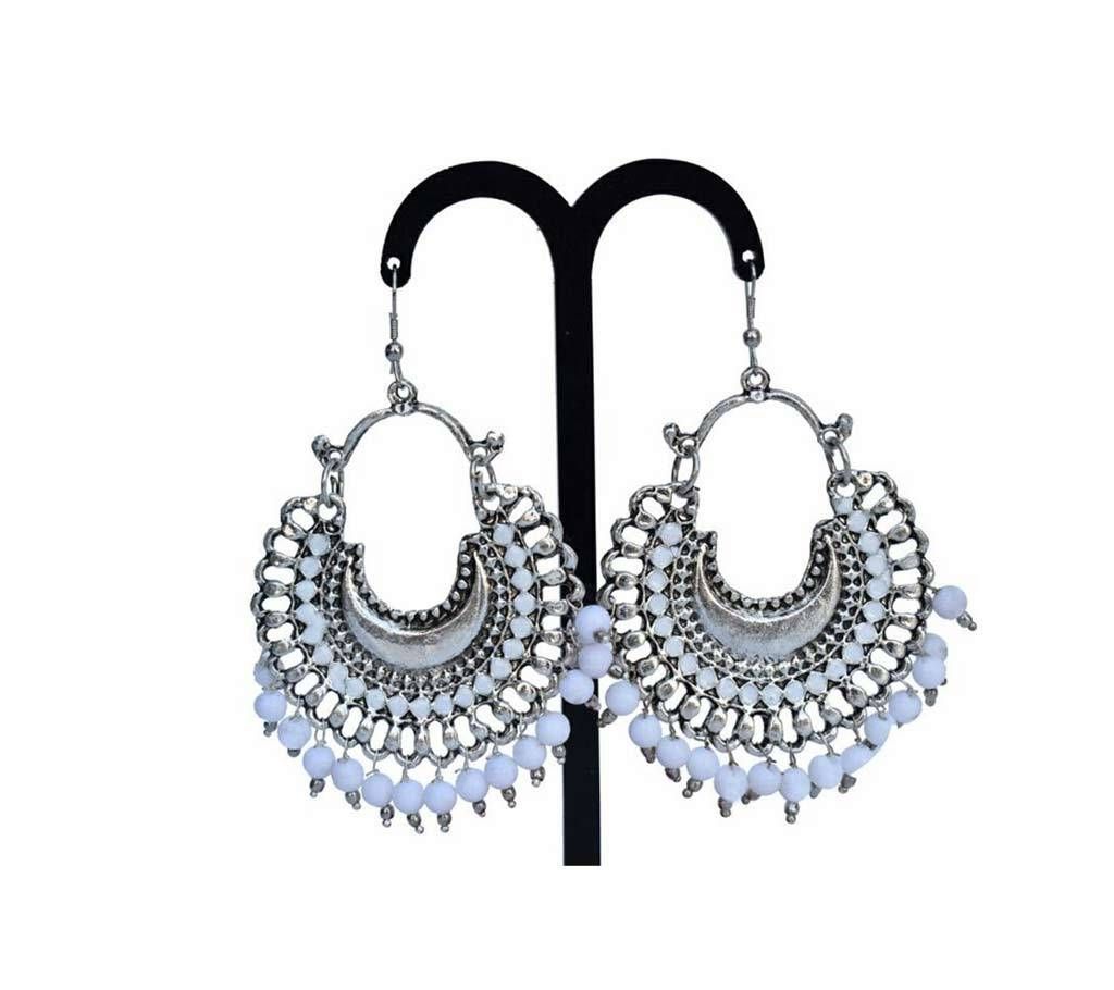 Antique Sliver Plated Earrings with White Pearl
