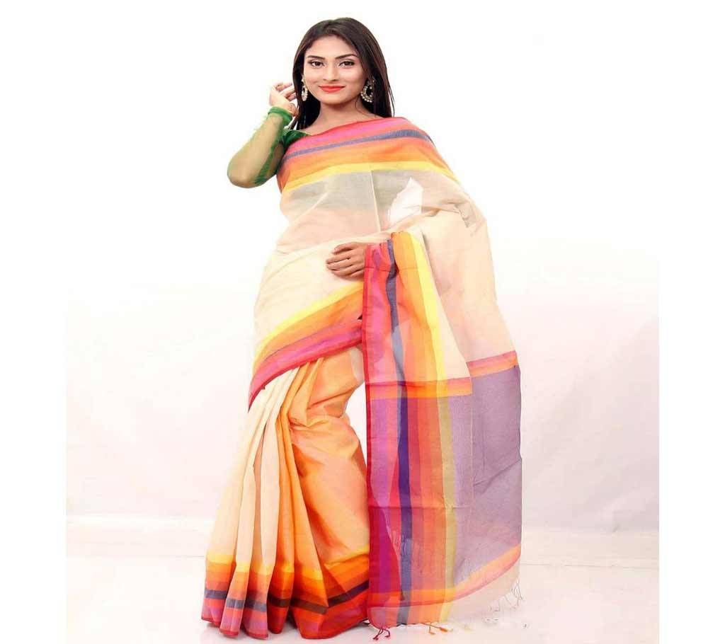 White & Yellow Taant Cotton Sharee
