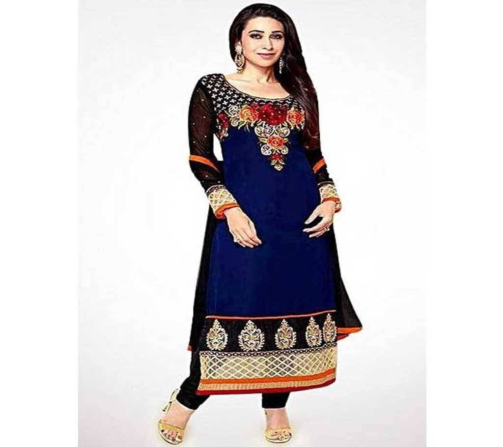 Unstitched Blue Cotton Thee piece 
