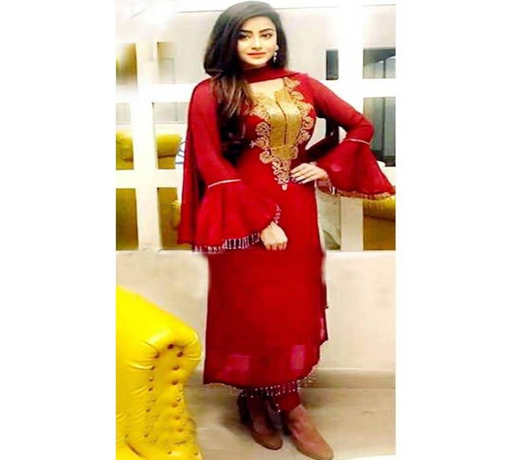 Unstitched Red Georgette Salwar Kameez For Women