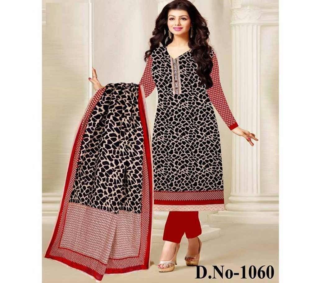 Semi-Stitched Block Printed Embroidery Cotton Three Piece - Copy