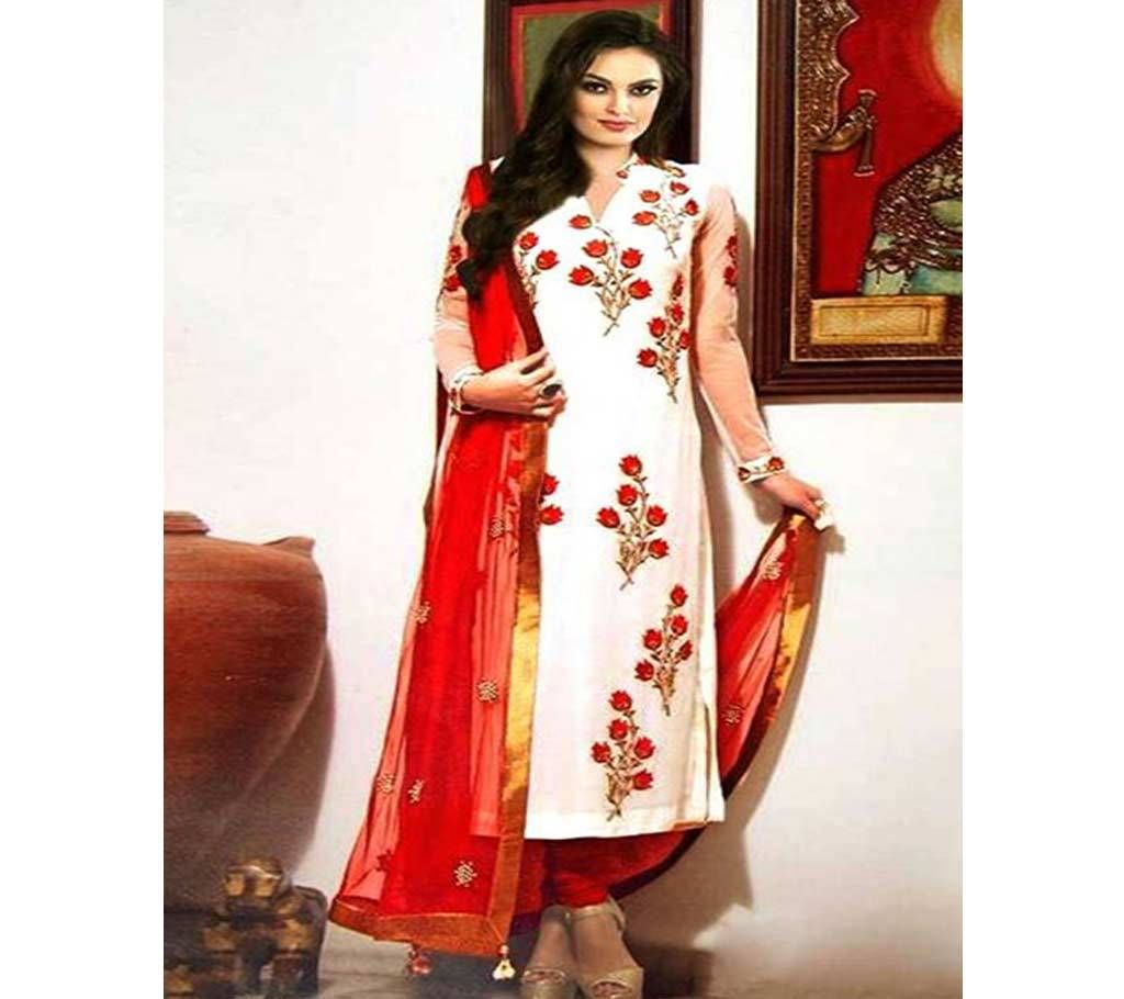 Cotton Block 3pcs- White Color with Red Color Block printed 