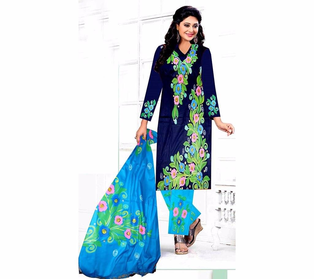 Unstitched Hand-Painted Cotton Three-Piece