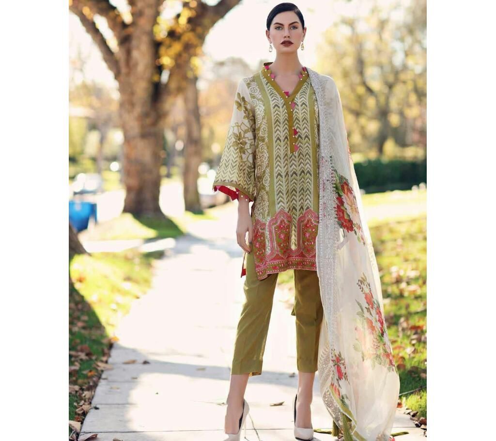 CHARIZMA KARANDI embroidered  Lawn spring 2019 1007 Lime Green and off white Mix with off white and flower Design Dupatta 3 piece