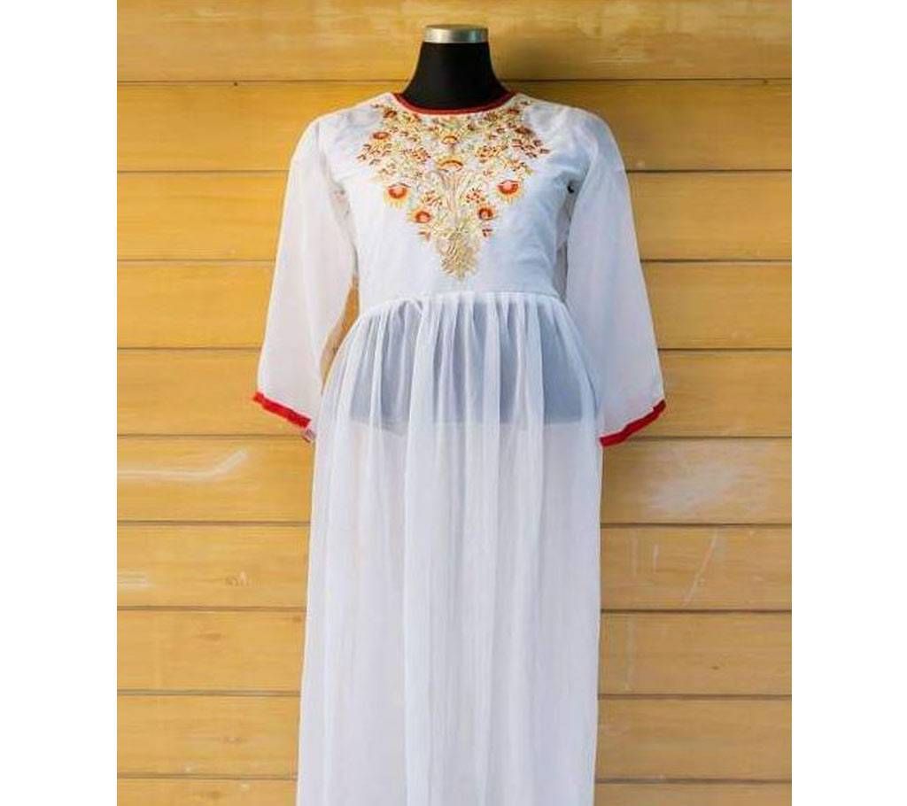 Semi Stitched Weightless Georgette Kurti NH-36 Cream Color 1 Pc
