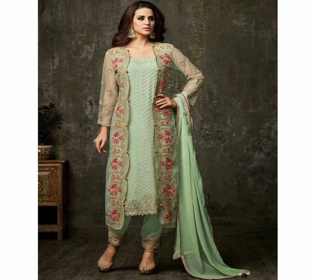 LIGHT GREEN PAKISTANI STYLE JACKET SUIT ONLINE