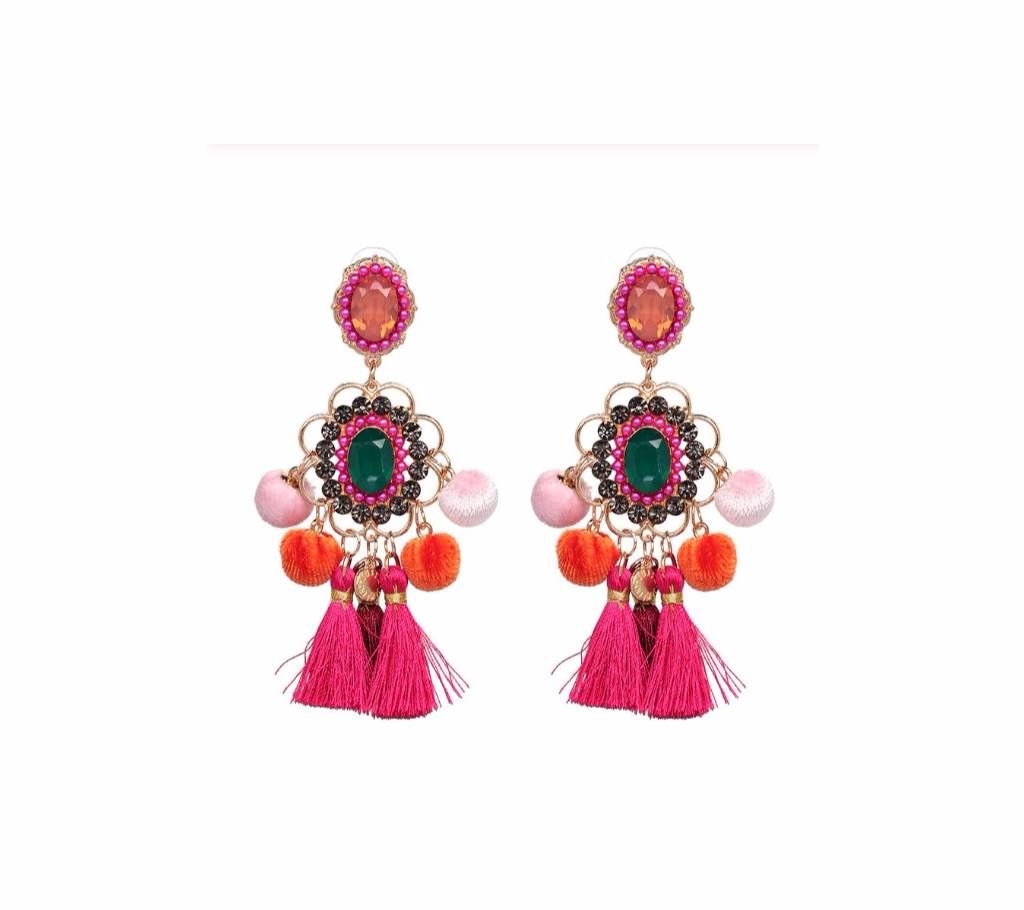 Long Cotton Tassel Drop Earrings