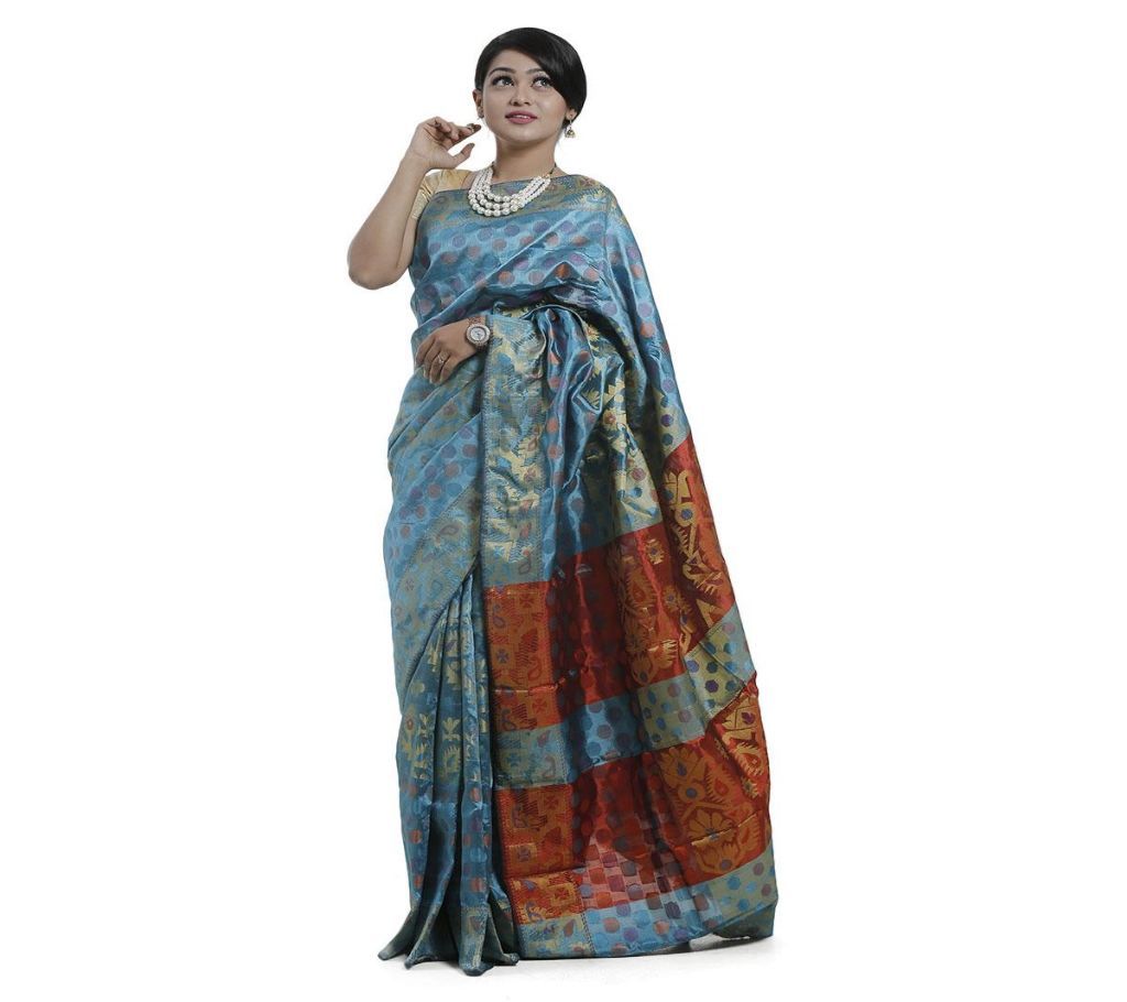 Sky Blue Tangail Silk Jamdani Saree