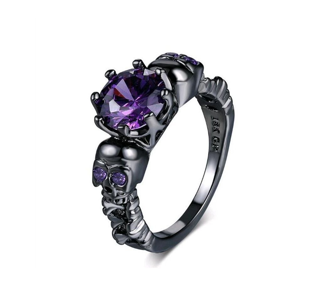 Black Gun Plated Style Retro Skull Rings For Women