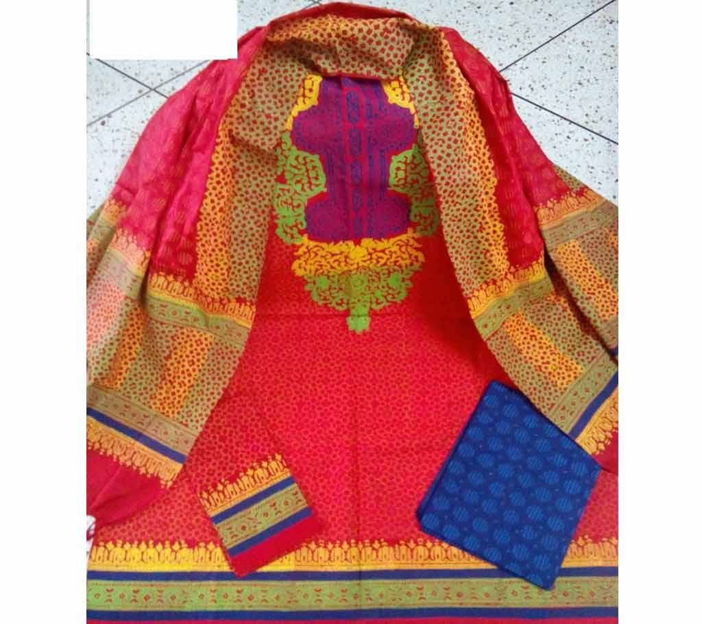 Unstitched Cotton Block Three Piece - 27