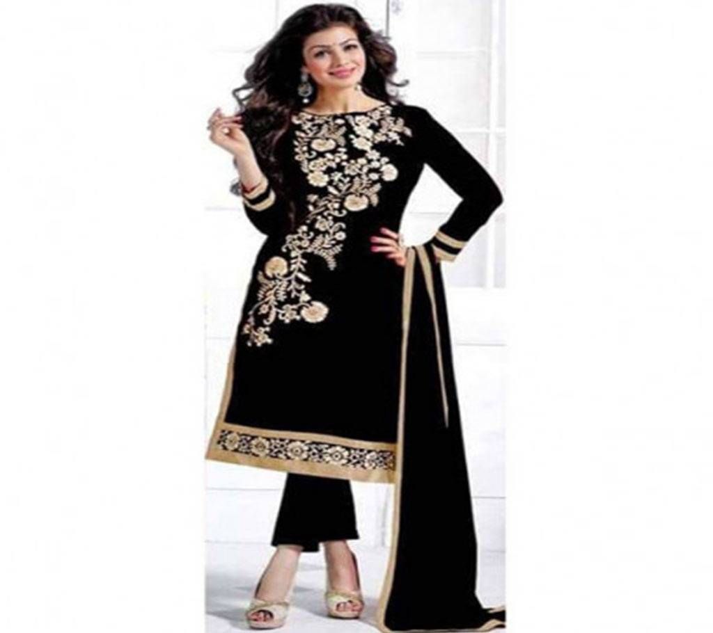 Black and White Block Print Unstitched Three Piece For Women