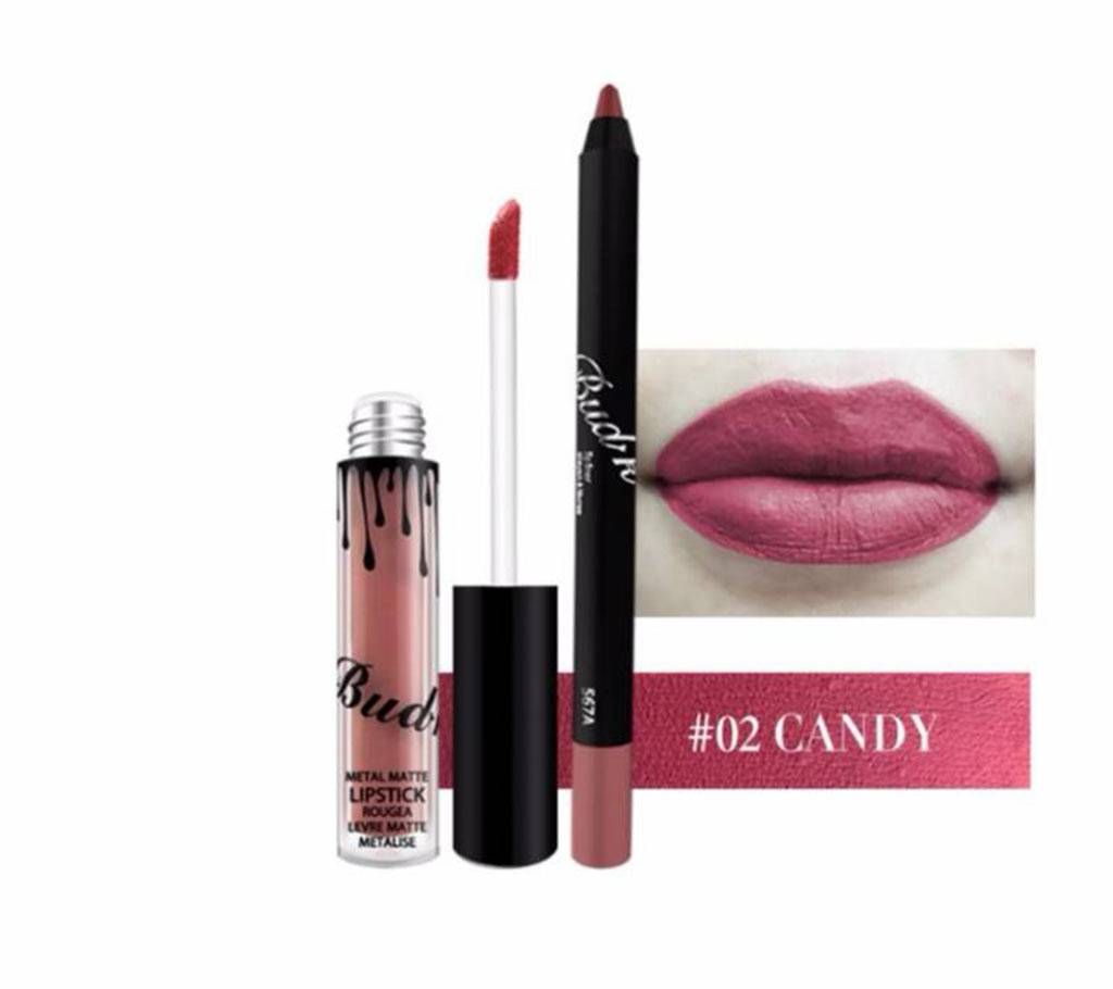BUD K Lip Gloss +Lip Pencil 2PCS/SET  Waterproof  Long Lasting Liquid Matte Lipstick 18g China