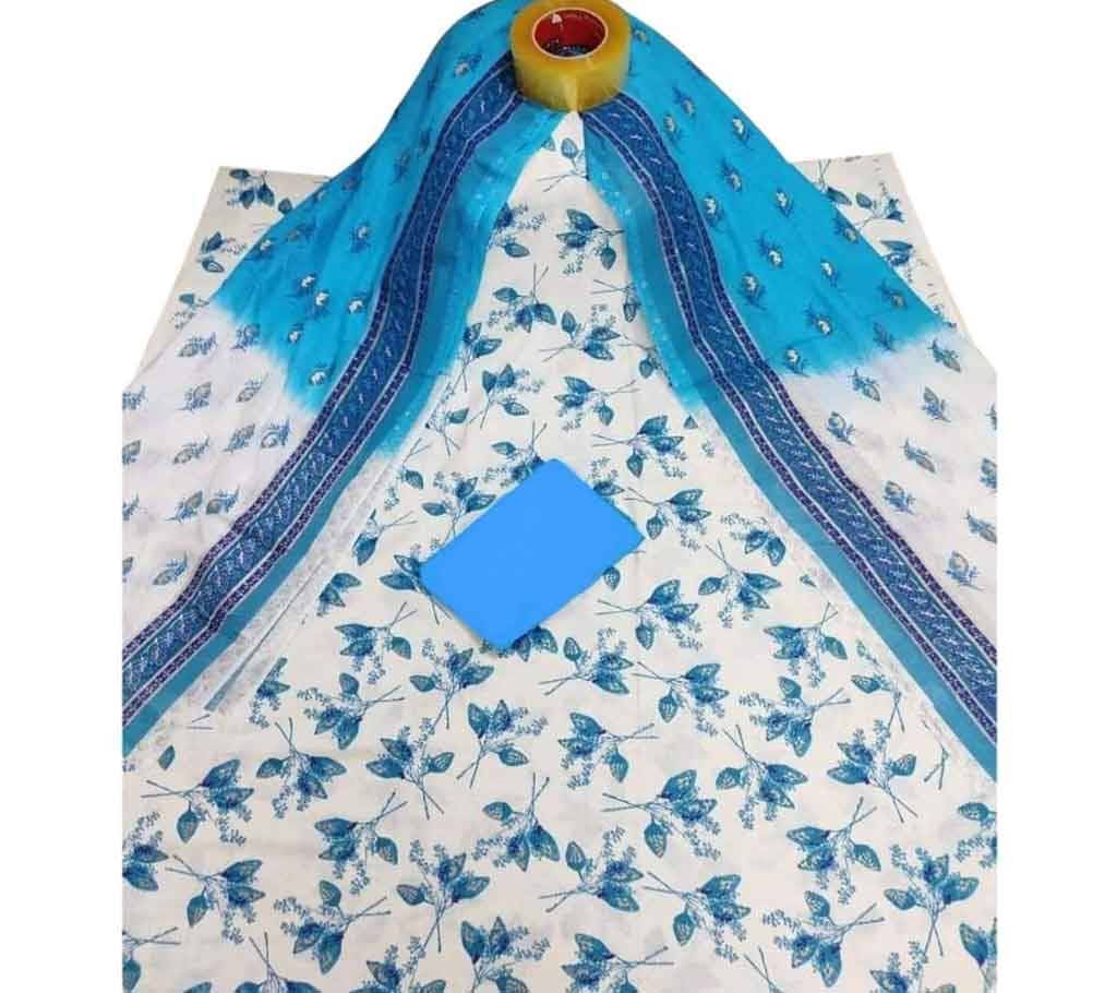 Latest white and sky blue Screen Printed 3 piece Salwar Kameez for Women