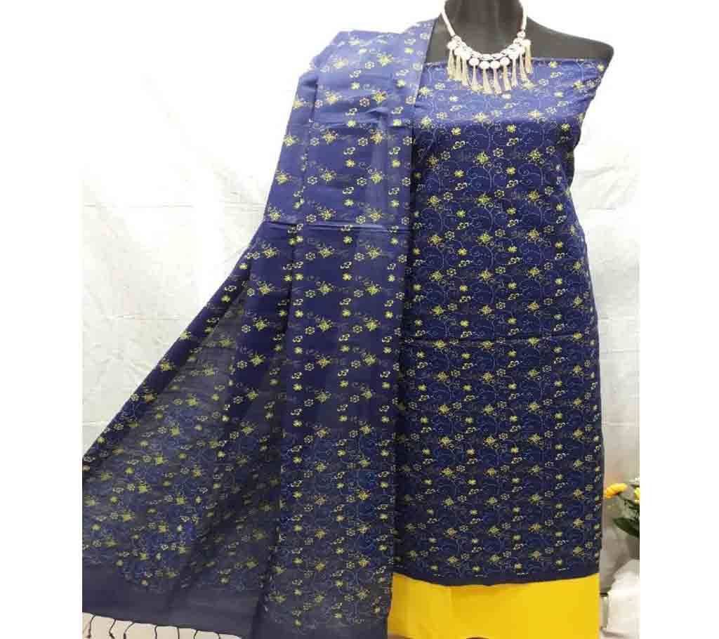 Unstitched Screen Print Cotton 3pcs 08 - Navy Blue - SLF