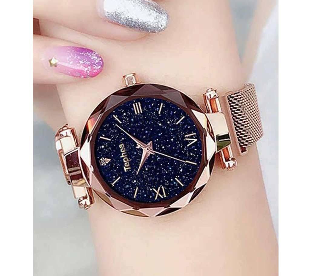 Ladies Stainless Steel Mesh Belt Starry Sky Quartz Watch Magnetic