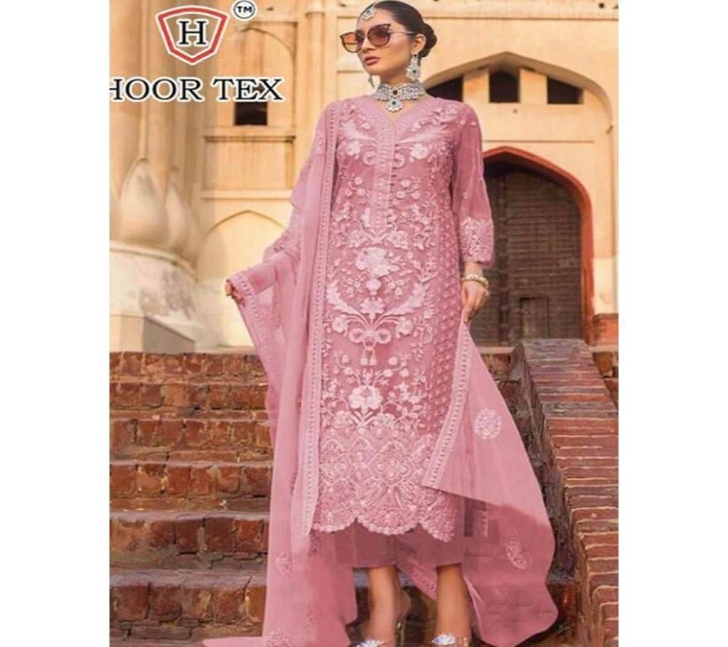 Unstitched Heavy net-work embroidery three-piece for women 