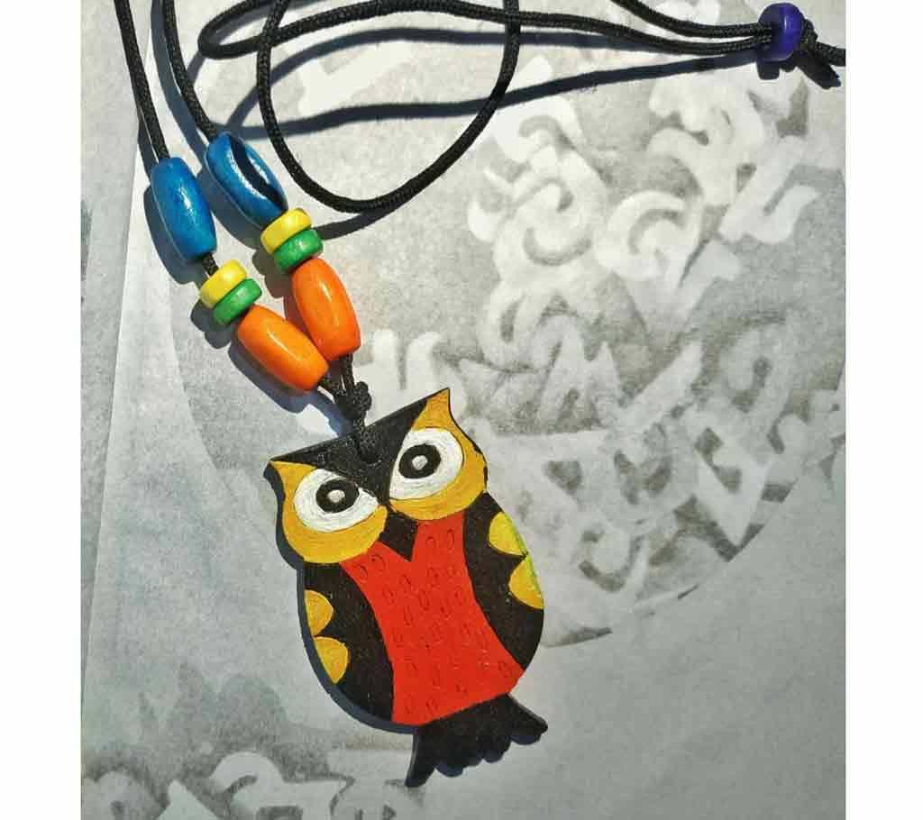 Wooden Necklace Owl Shape 