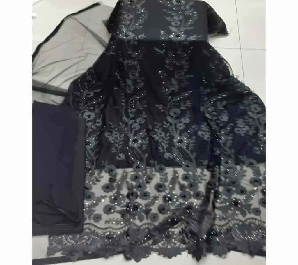 High Fabric Embroidered Cotton Net Unstitched 3 Piece(With inner)-25