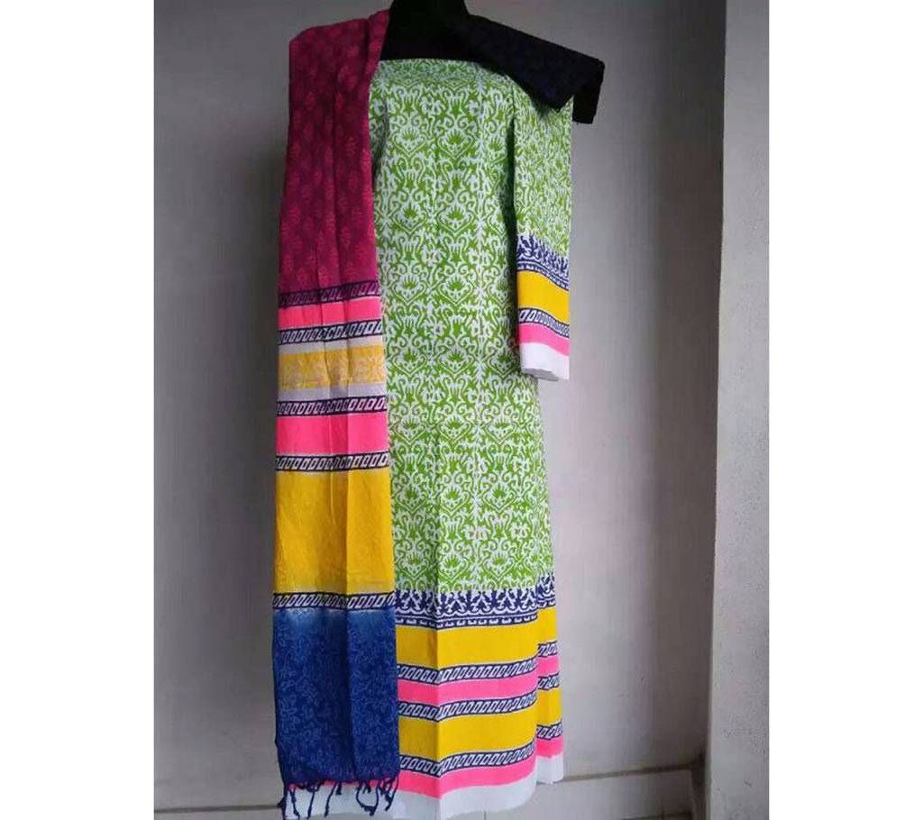 Unstitched block printed three pc
