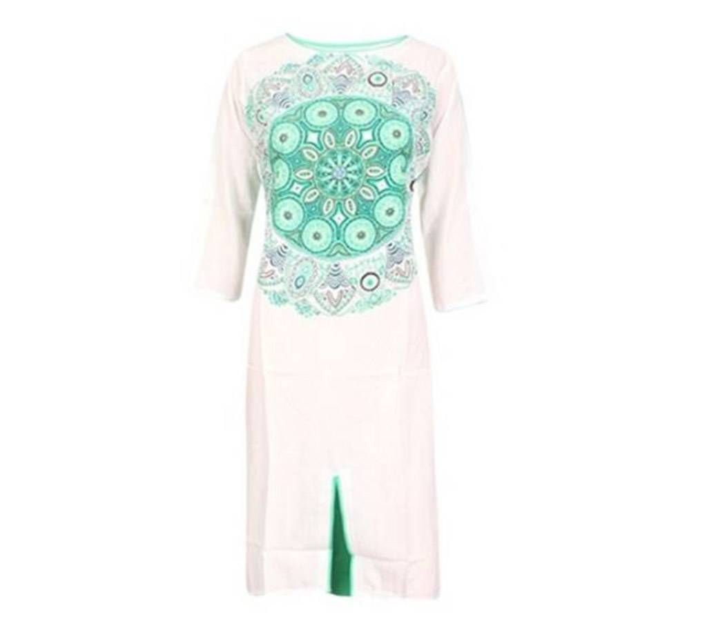 White and Aquamarine Cotton Kurti