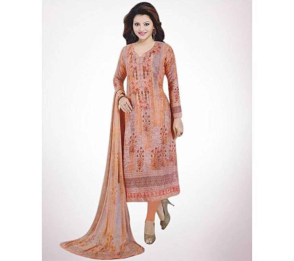 Unstitched Orange Satin Salwar Kameez For Women (Copy)