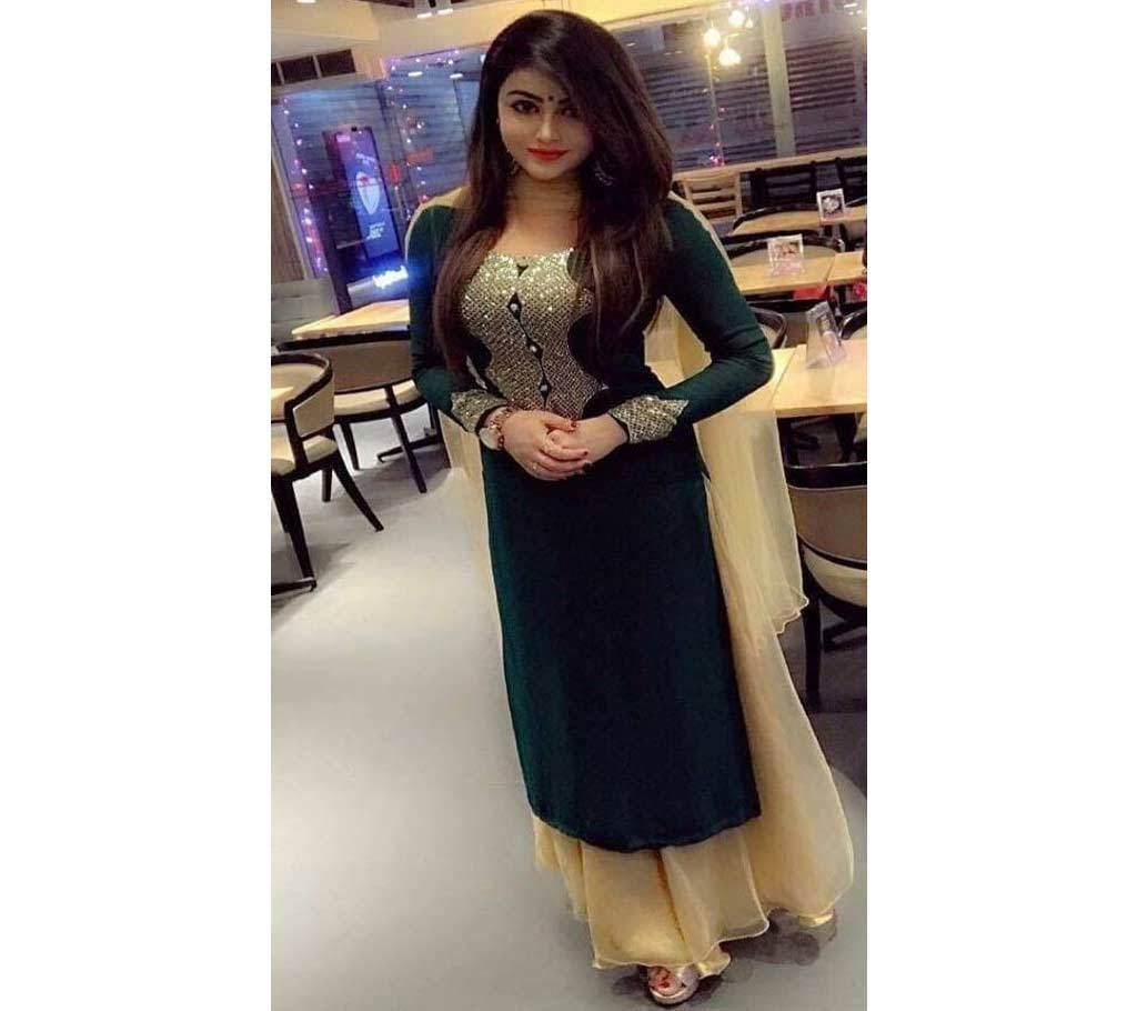 Unstitched dark green and cream Georgette salwar kameez Three Piece 