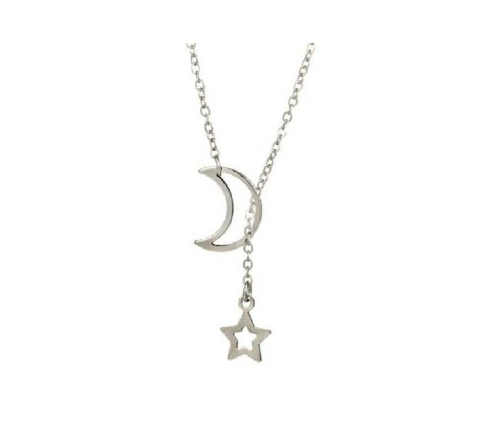 Fashion Accessories Women's Moon Star Pendant Choker Necklace silver Long Chain Jewelry Simple Birthday Gift Chain Necklace